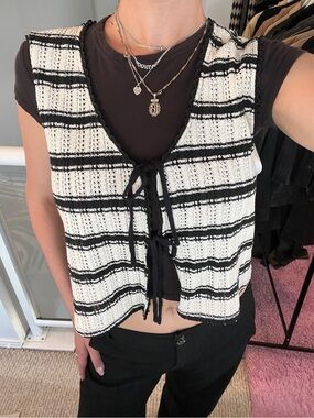 Striped Tie Front Knit Vest